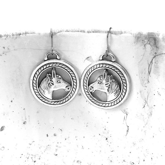 Miniature Round Horse Charm Earrings - Picture 2 of 3